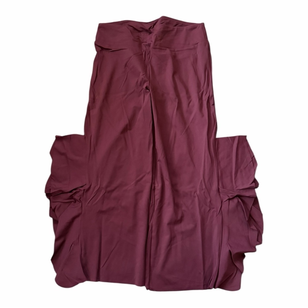Halara Burgundy Cha Cha Crop Wide Leg Ruffle Trim Cinch Pants Size Small Boho